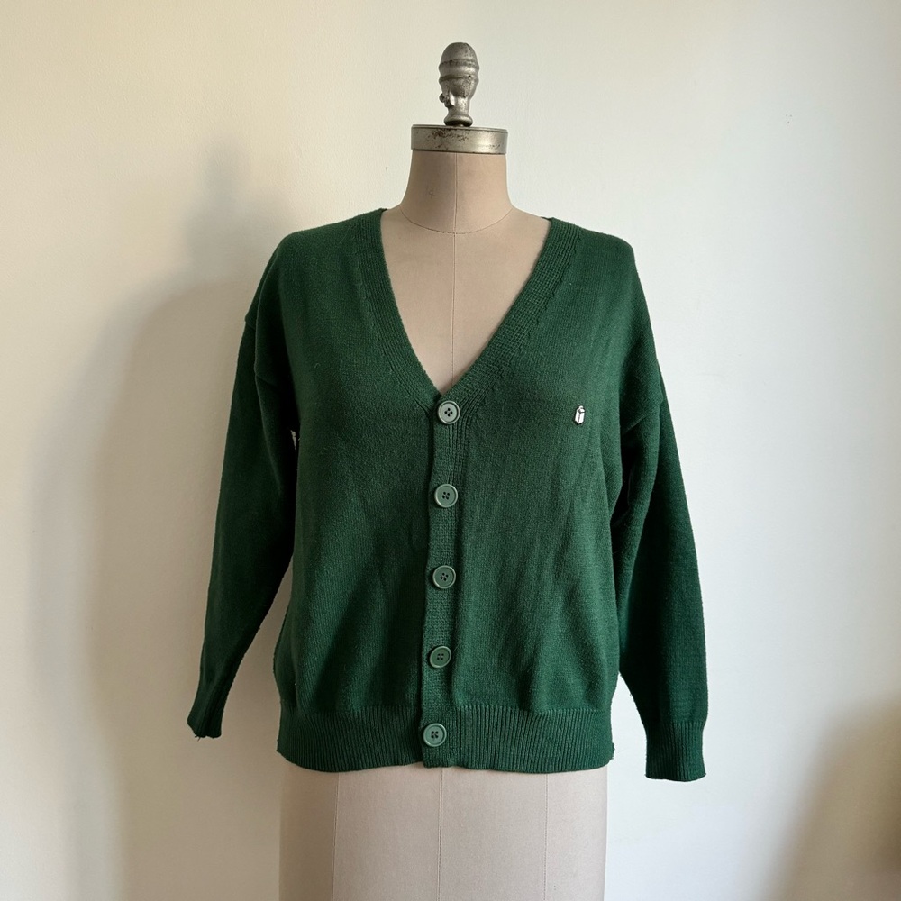 V-Neck Button Cardigan Sweater - Dark Green